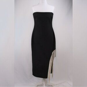 Cinq a Sept Sammy Fringed Rhinestone Dress, Black, Size US 8